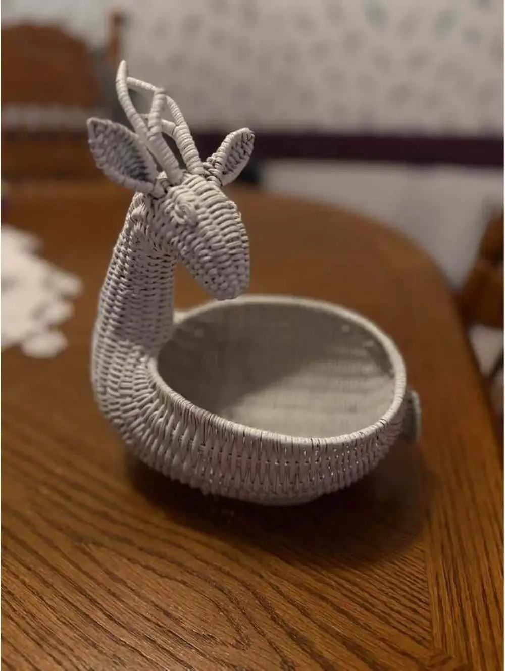 White Wicker Deer Basket
